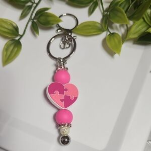Pink Puzzle Heart Keychain